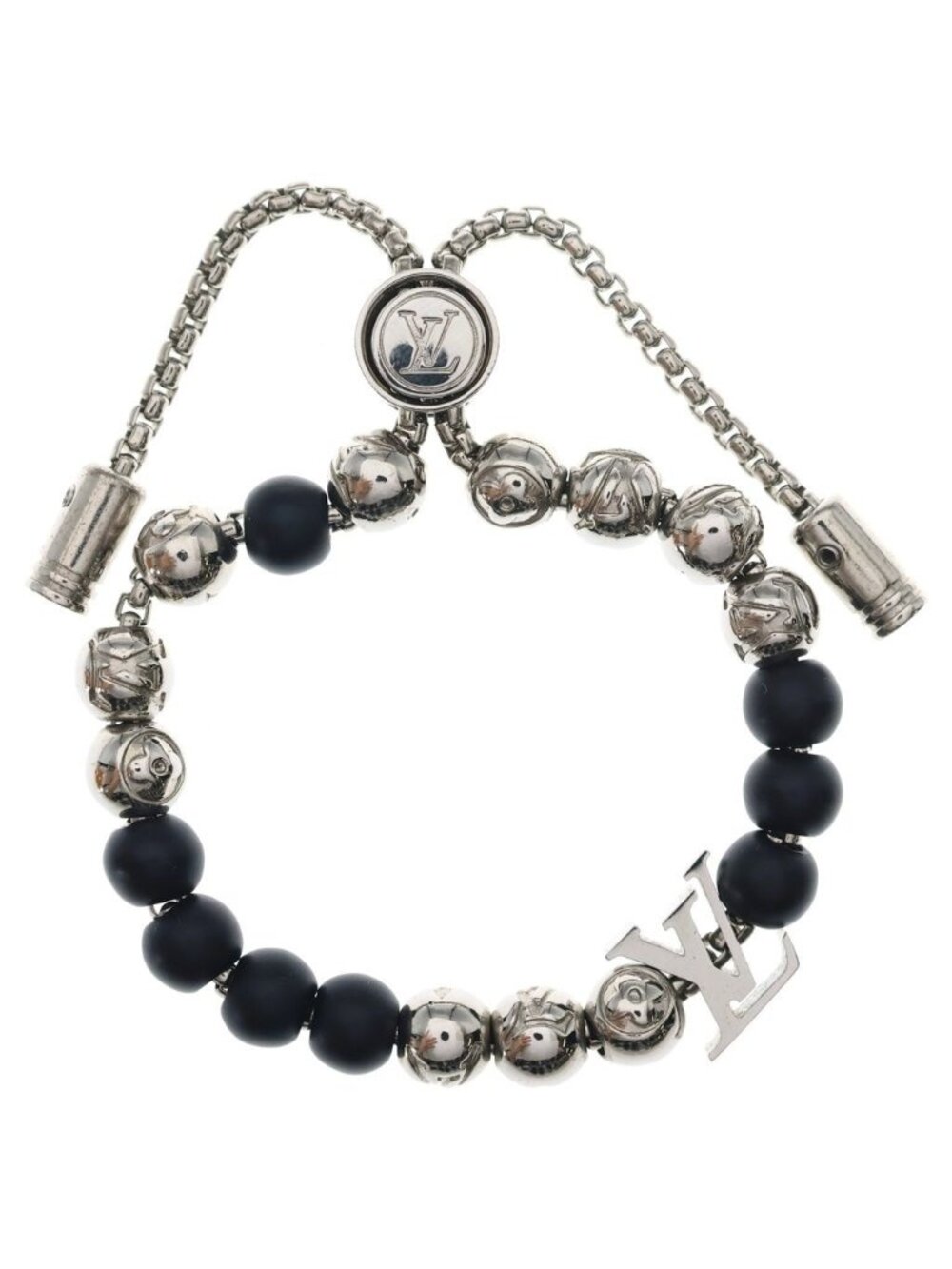 Louis Vuitton Bracelet Monogram Beaded Black Silver